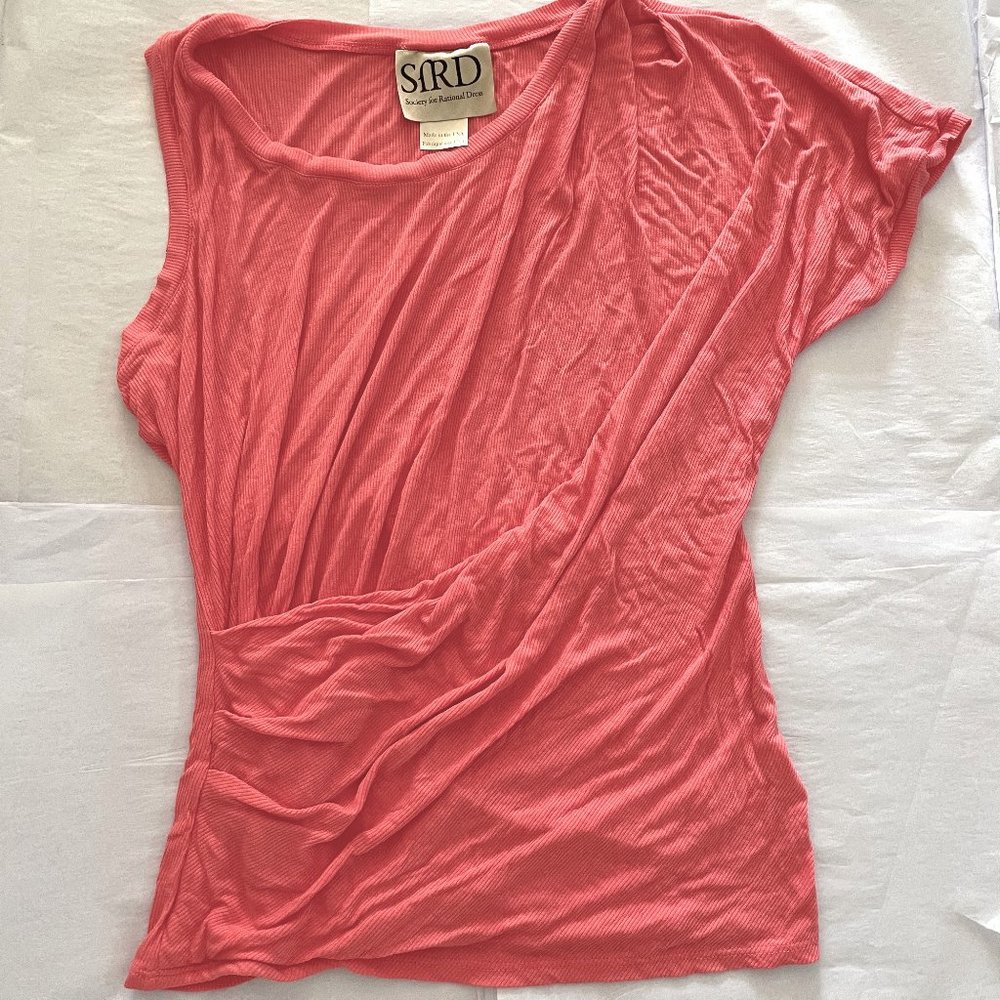 Anthropologie One Shoulder Draped Top Blouse Coral Pink By SfRD, Size M